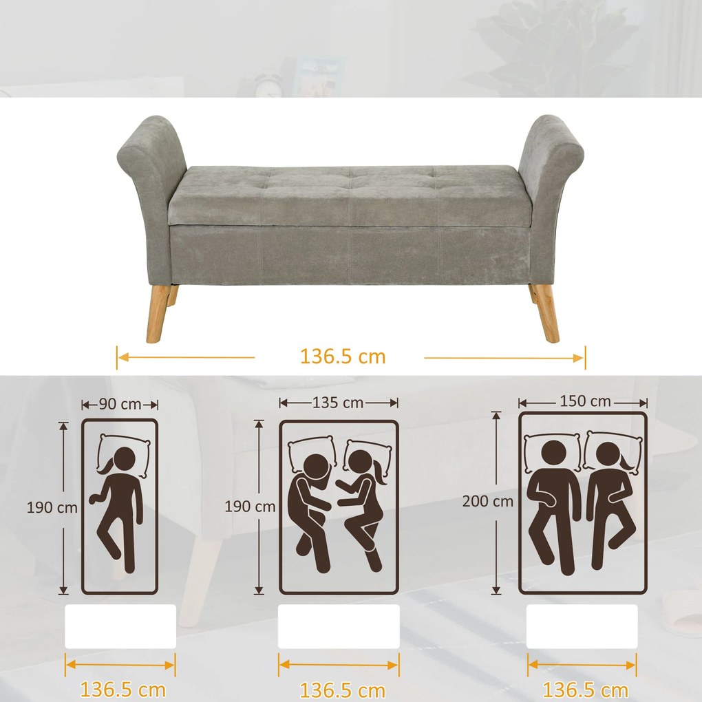 HOMCOM banca de depozitare captusita, Design 2 in 1, 136,5x45x62cm Gri deschis | AOSOM RO