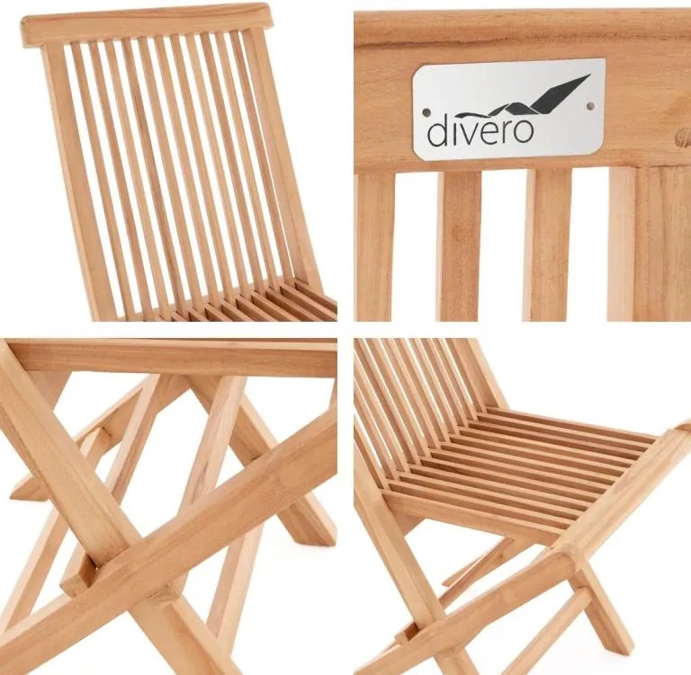 Scaun pliabil din tec din lemn 4x , DIVERO