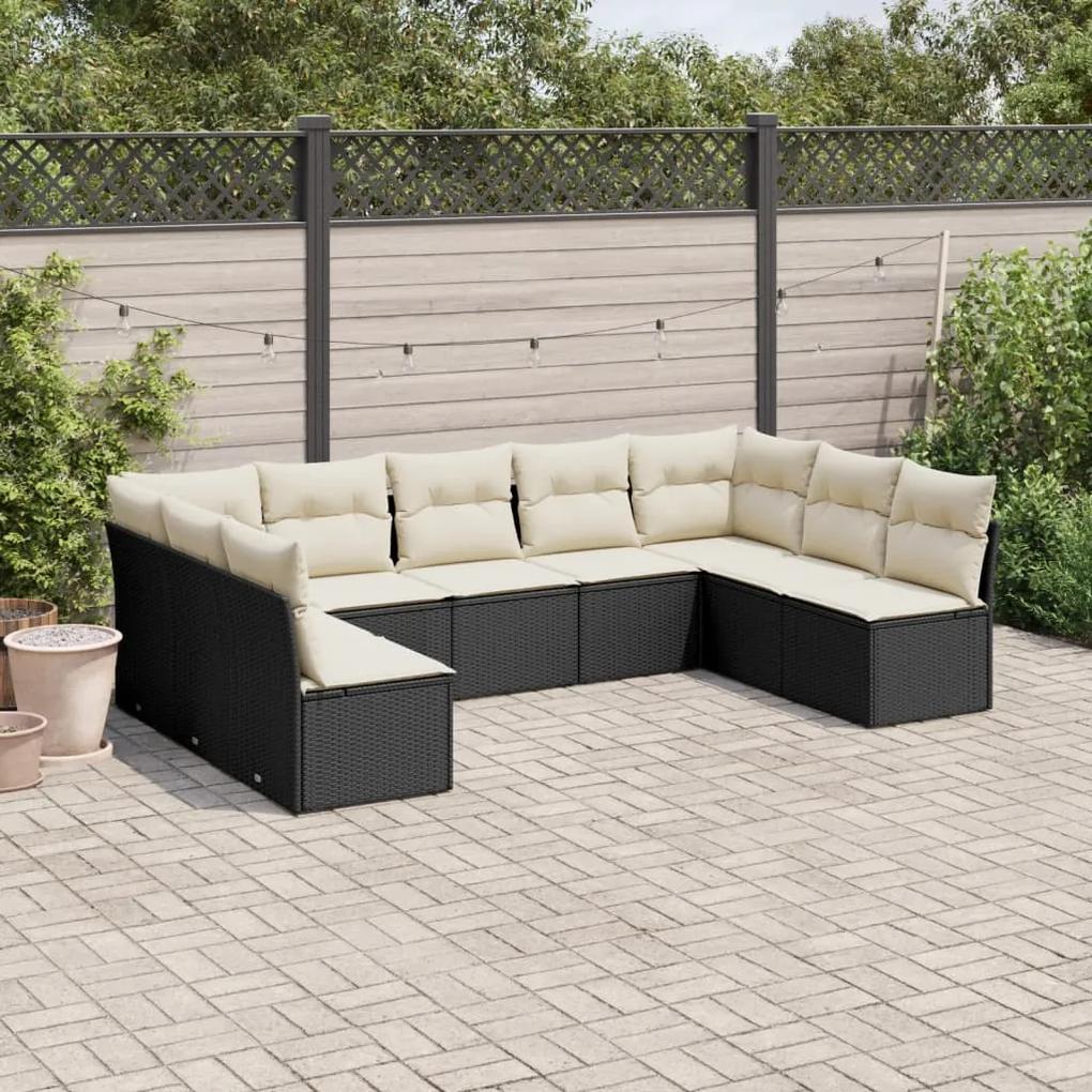 3249905 vidaXL Set mobilier de grădină cu perne, 9 piese, negru, poliratan