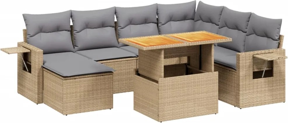 vidaXL Set canapele de grădină, 8 piese, cu perne, bej, poliratan