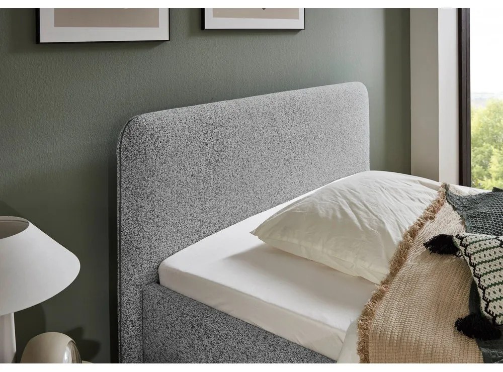 Pat matrimonial gri deschis tapițat cu spațiu de depozitare cu somieră 180x200 cm Primo – Meise Möbel