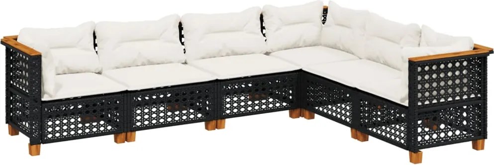 vidaXL Set mobilier de grădină cu perne, 6 piese, negru, poliratan