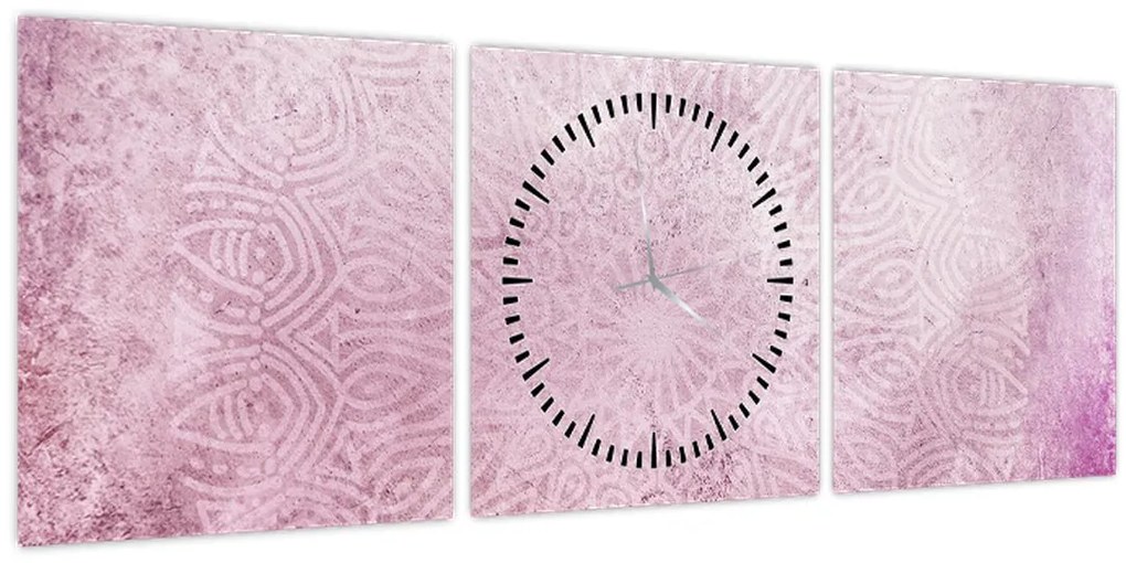 Tablou - Mandala pe zid roz (cu ceas) (90x30 cm)