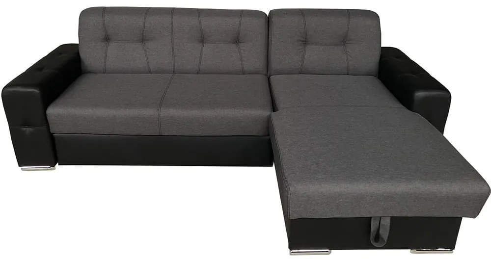 Coltar extensibil Zenton, 3 locuri, material textil/piele ecologica, gri/negru, lada depozitare, reversibil