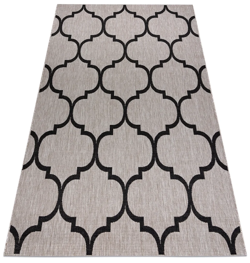 Covor sisal Floorlux 20608 marocani trellis argintiu si negru