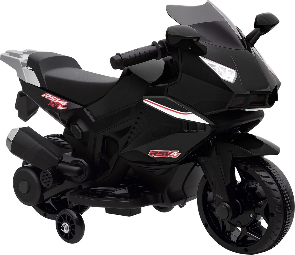 AIYAPLAY Motocicletă electrică pentru copii, claxon, faruri, funcție muzicală, 2,5 km/h, negru | Aosom Romania