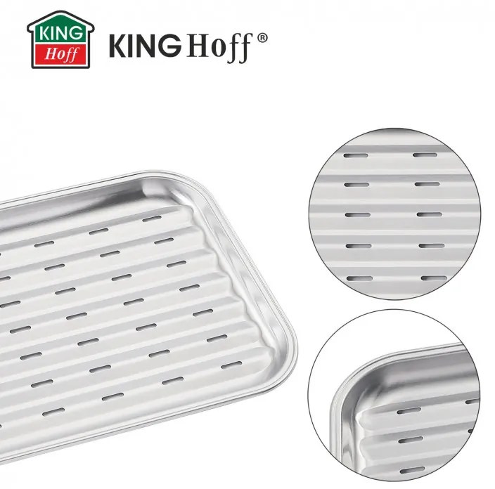 Tava pentru gratar Kinghoff KH 1916, 34.2x24.5 cm, Otel inoxidabil, Perforata, Inox