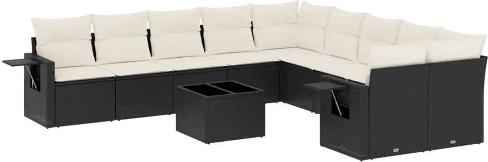 vidaXL Set canapele de grădină cu perne, 11 piese, negru, poliratan