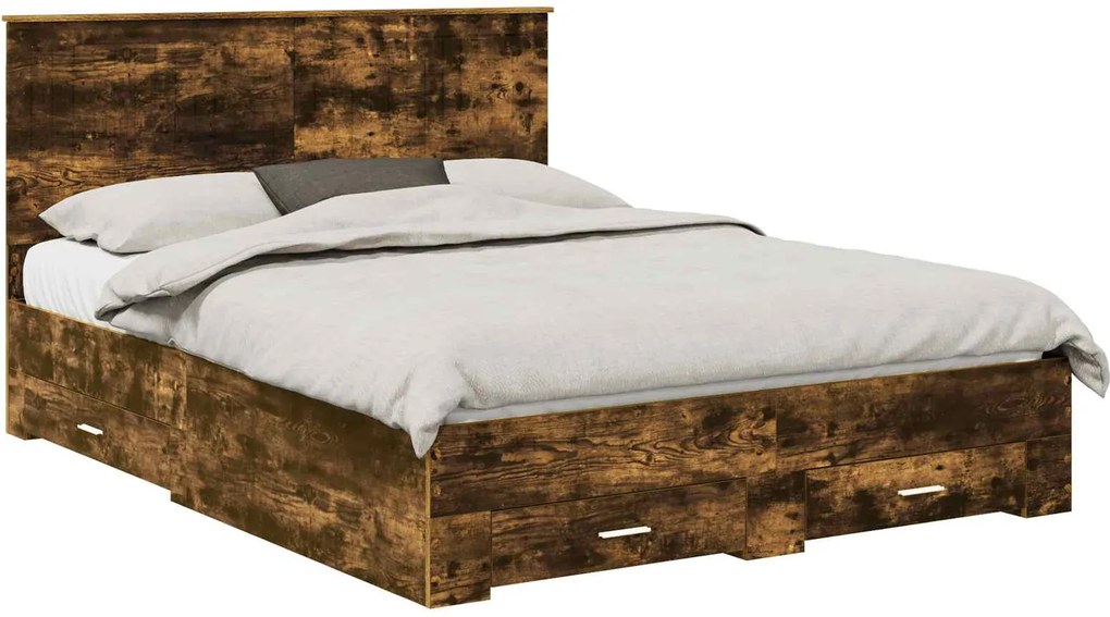 vidaXL Cadru de pat Stejar fumuriu 150 x 200 cm Lemn compozit
