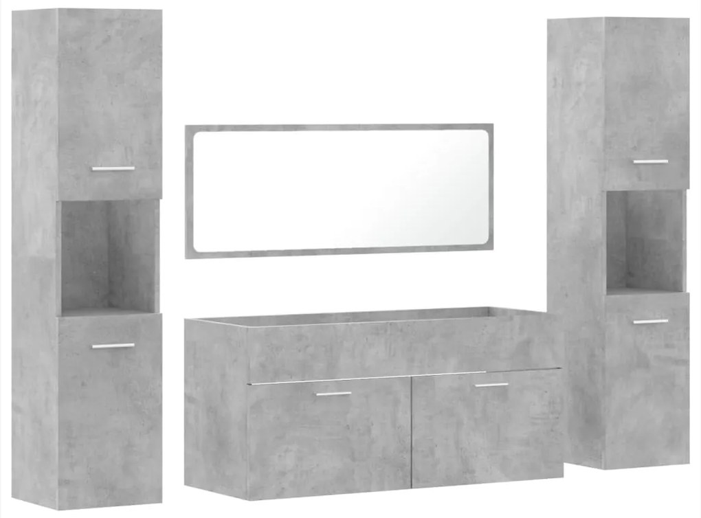 3308539 vidaXL Set mobilier de baie, 4 piese, gri beton, lemn compozit