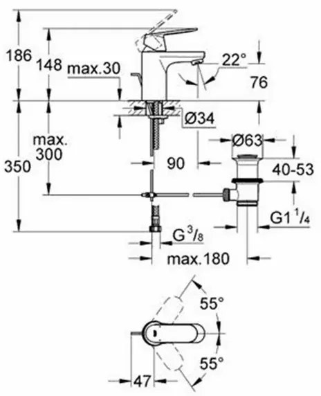 Baterie lavoar Grohe Eurosmart Cosmopolitan S crom