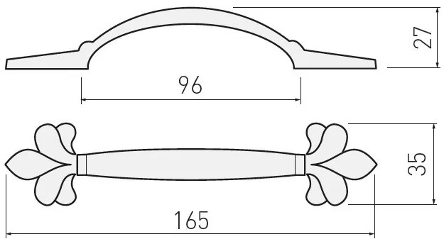 Maner model ROYAL 3, 96 mm, finisaj alb/auriu