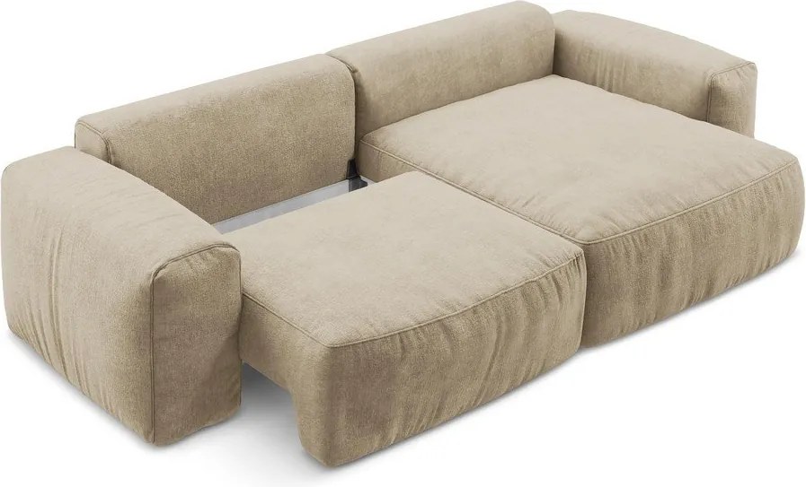 Colțar maro deschis extensibil cu tapițerie din chenille (cu colț pe partea dreaptă/cu șezlong) Kuki – Makamii