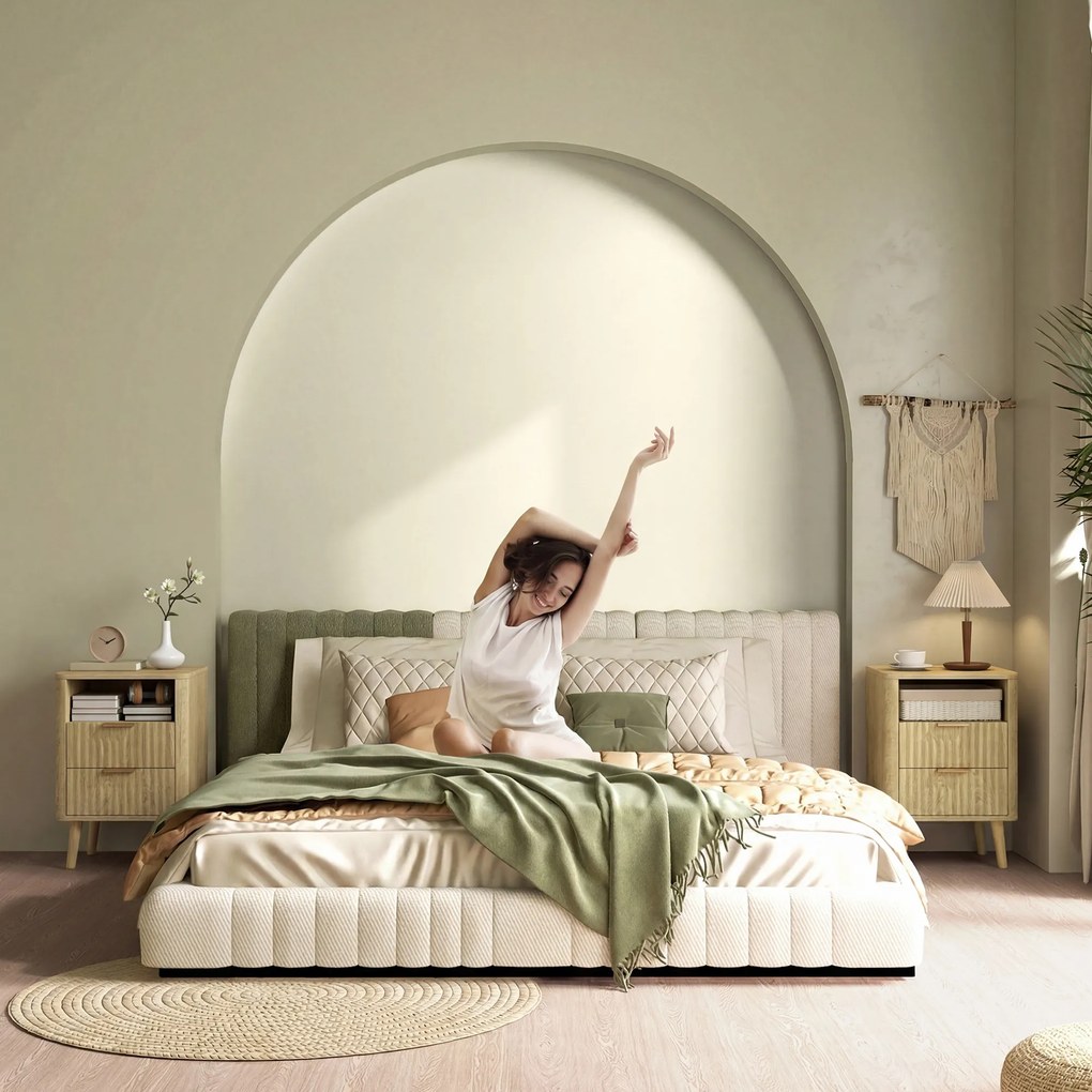 HOMCOM Set de 2 noptiere, noptiere cu 2 sertare și compartiment deschis, colțuri rotunjite, 40 x 40 x 61 cm, stejar | Aosom Romania