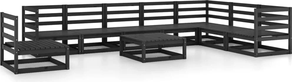 vidaXL Set mobilier de grădină, 9 piese, negru, lemn masiv de pin