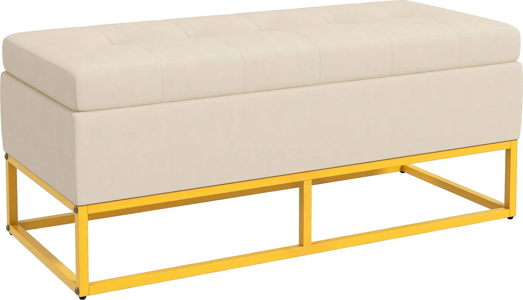 HOMCOM Bancă de Depozitare Rectangulară cu Șezut Căptușit și Picioare din Oțel, 110x44x49 cm, Bej | Aosom Romania