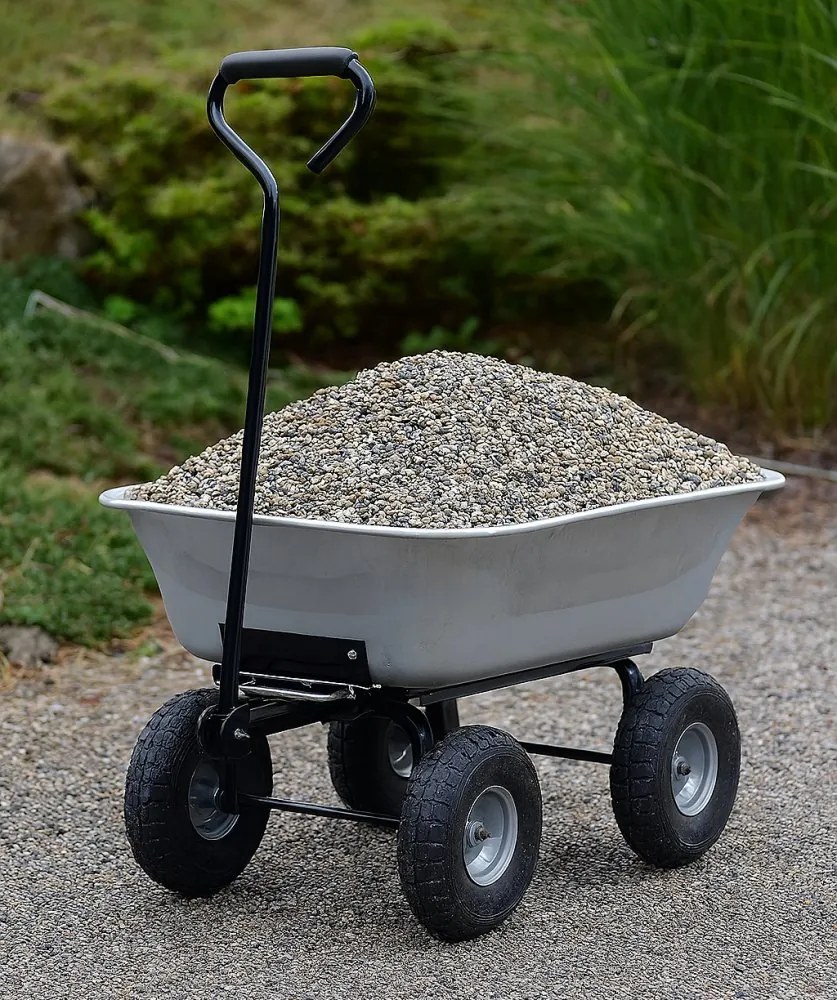 Cărucior de grădină 3 în 1 cu basculantă, capacitate de încărcare până la 250 kg, oțel galvanizat