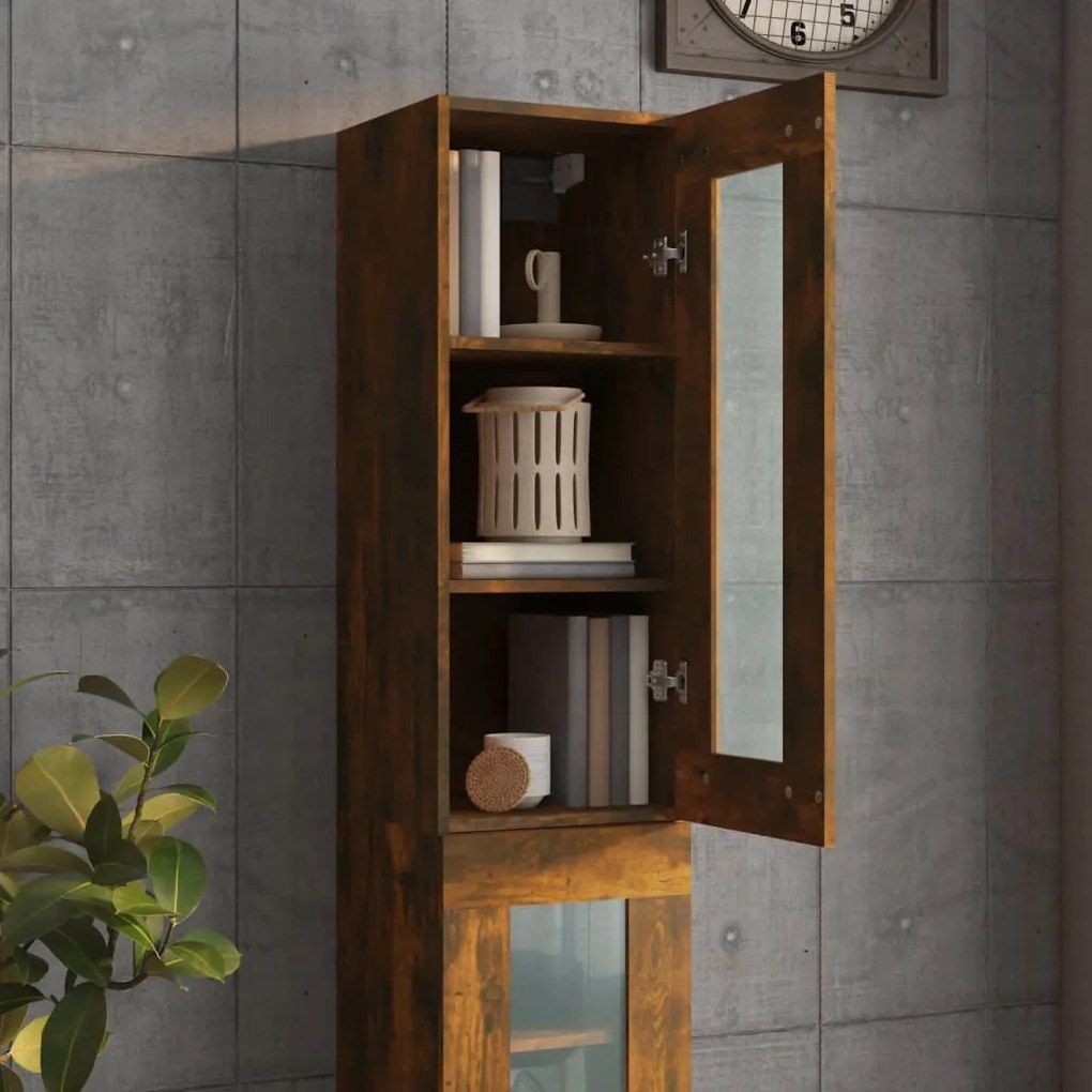 Dulap de perete suspendat, stejar fumuriu, 34,5x34x90 cm 1, Stejar afumat