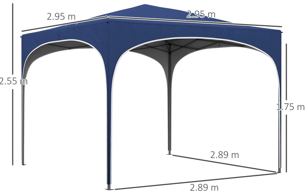 Outsunny Pavilion pliabil, reglabil în înălțime, Stâlpi metalici, acoperiș rezistent, inclusiv geantă de transport, 2,95 x 2,95 x 2,55m, Albastru închis | Aosom Romania