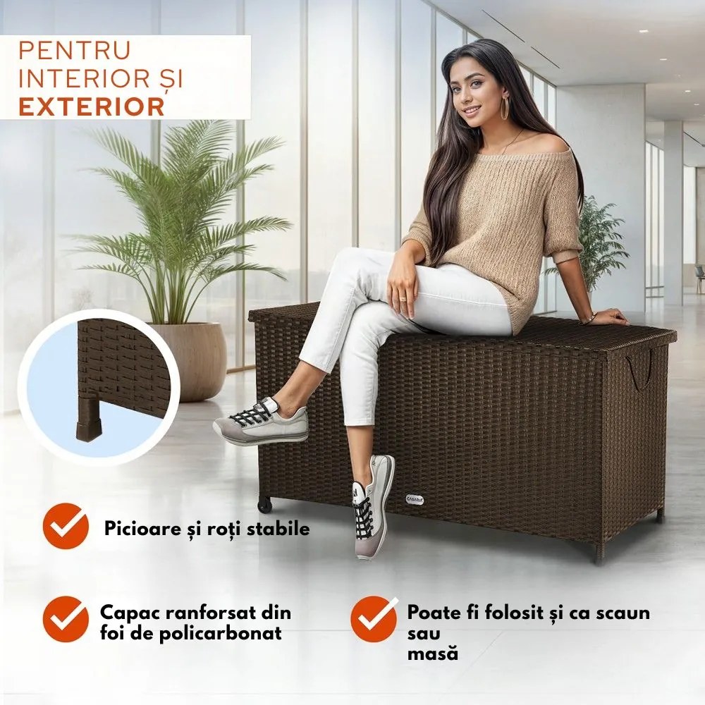 Ladă de depozitare din poliratan RICCO, 270L, 117x53x60cm, maro închis Casaria