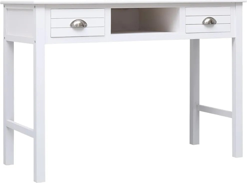 vidaXL Birou, alb, 108x45x76 cm, lemn masiv de paulownia
