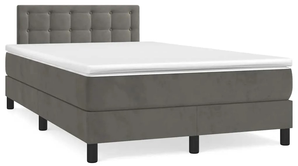 vidaXL Pat cu arcuri, saltea și LED, gri închis, 120x190 cm, catifea