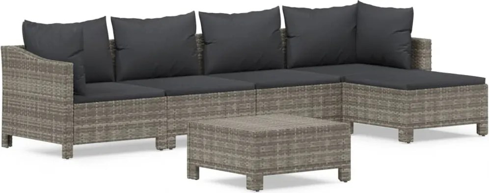 vidaXL Set mobilier de grădină cu perne, 6 piese, gri, poliratan