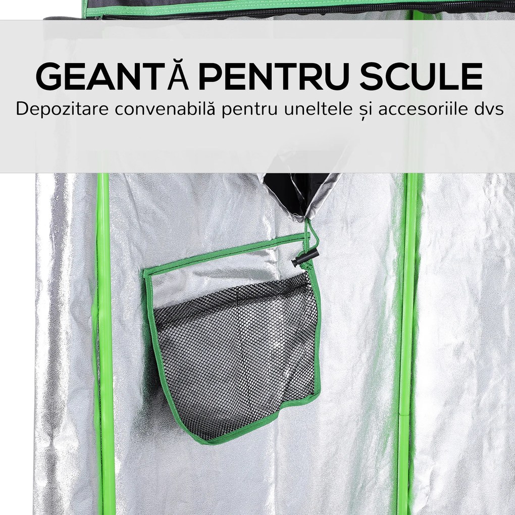 Outsunny Cort Hidroponic pentru Cultivare din Oxford 600D cu 3 Prize de Aer Reglabile și Fereastră, 120x60x150 cm, Negru | Aosom Romania