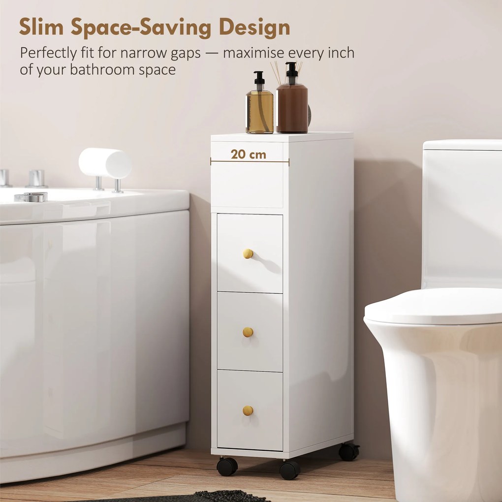 HOMCOM Unitate de Stocare pentru Baie Slim cu Roți - Alb | Aosom Romania