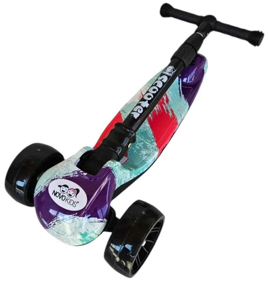 Trotineta copii cu roti luminoase din silicon NOVOKIDS™ Mini Scooter 8150, Cu melodii si lumini, 3 roti, Pliabila, Maner reglabil pe inaltime, Maxim