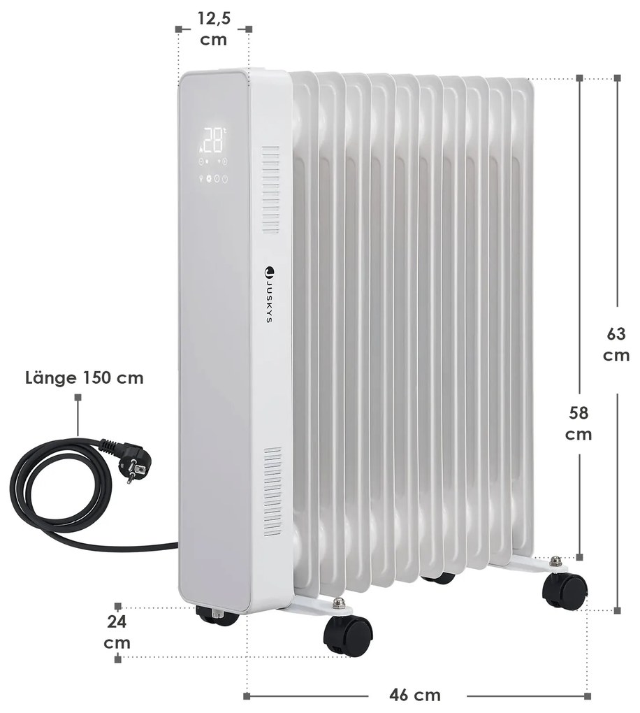 Radiator ulei OH125BW2 cu termostat, LED cu putere 2500W alb