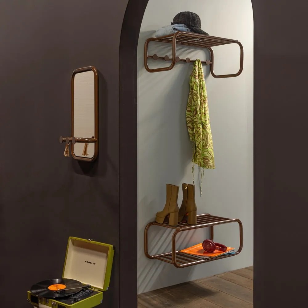 Cuier de perete maro închis cu raft din metal 72 cm Retro – Spinder Design