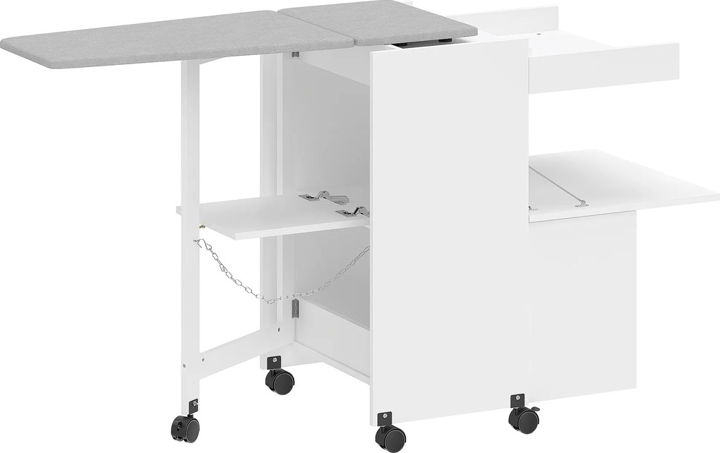 HOMCOM Dulap pentru călcat, masă de călcat pliabilă pe roți cu uși cu deschidere prin apăsare, balamale cu închidere moale, alb | Aosom Romania