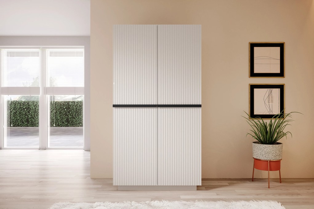 Dulap Nicole cu două uși cu sertar ascuns și mânere metalice 100 cm - alb mat / negru mânere