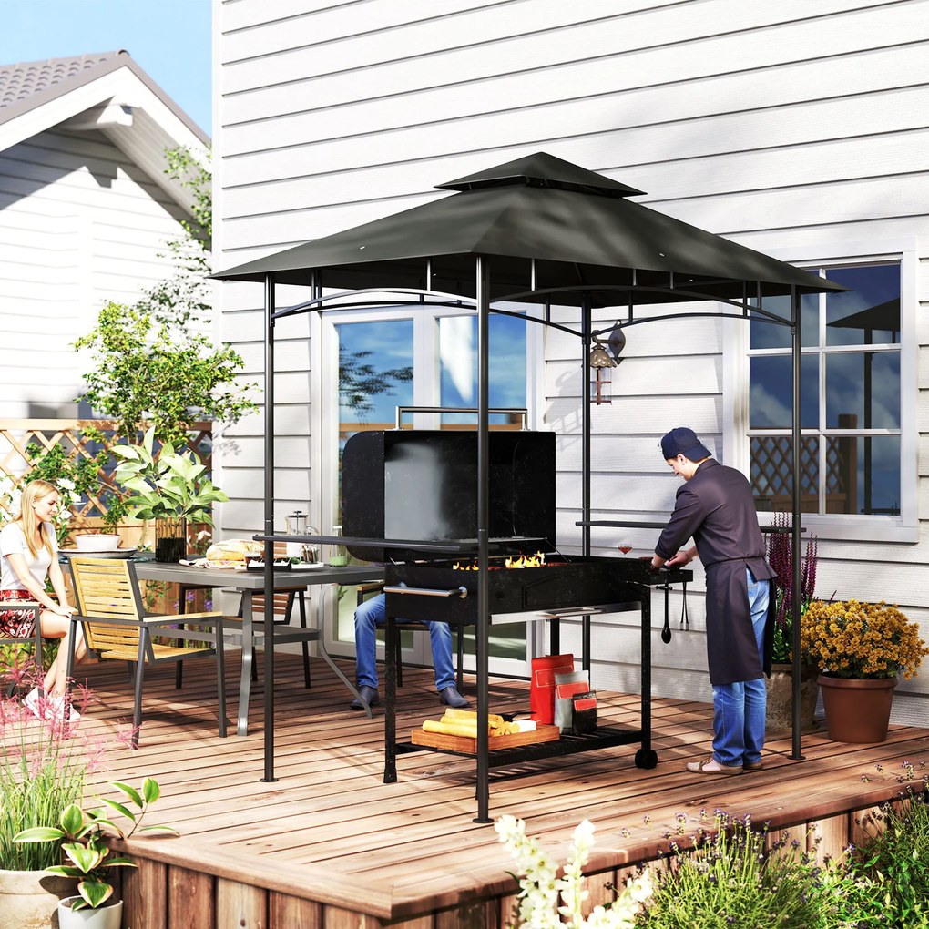 Outsunny Pavilion de grătar cu LED 240 x 150 x 258 cm rezistent la apă, ignifug, pavilion de grătar cu acoperiș dublu | Aosom Romania