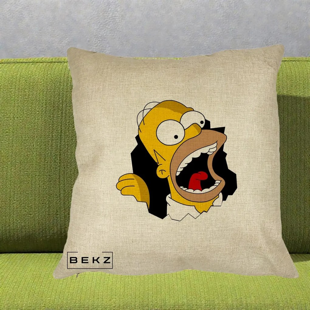 Perna Personalizata Homer Simpson Surpriza, 40x40 cm, Crem, Husa Detasabila, Perna Inclusa, BEKZ®