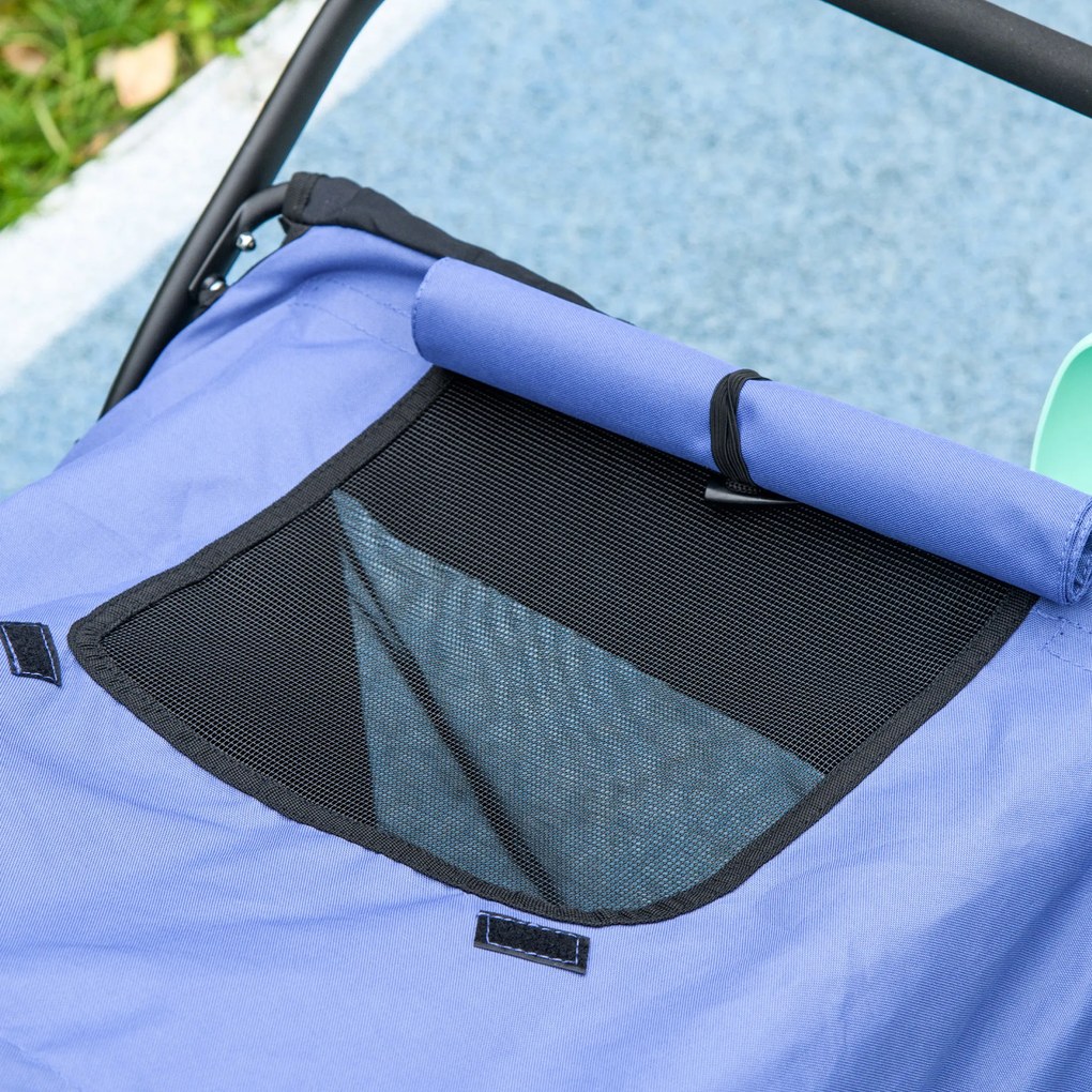 PawHut Cărucior pentru câini, pliabil, rabatabil, pernă de dormit, cadru din oțel, albastru/negru | Aosom Romania