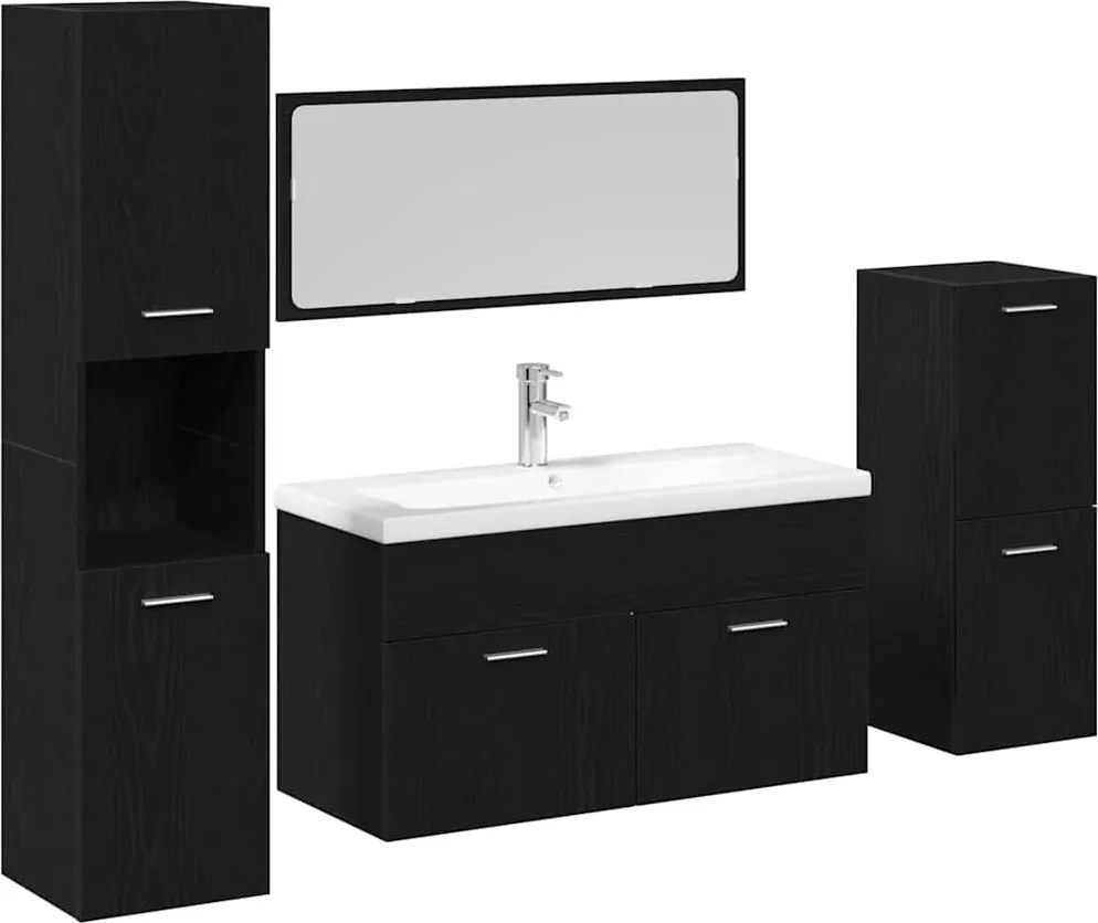 vidaXL Set de mobilier pentru baie 4 pcs Stejar Negru Lemn compozit