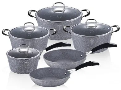 Set oale si tigai marmorate (10 piese) din aluminiu forjat Gray Stone Touch Line Berlinger Haus BH 1170N
