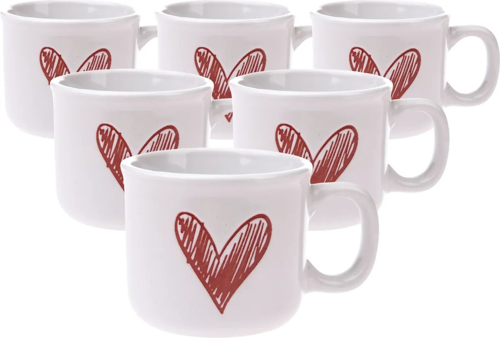 Set de 6 căni ceramice Inimioară II, 90 ml, roșu