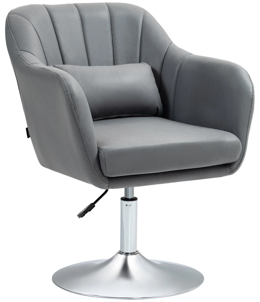 HOMCOM Fotoliu de salon perne lombare înălțime reglabilă rotativ 360° picior din metal gri inchis | Aosom Romania