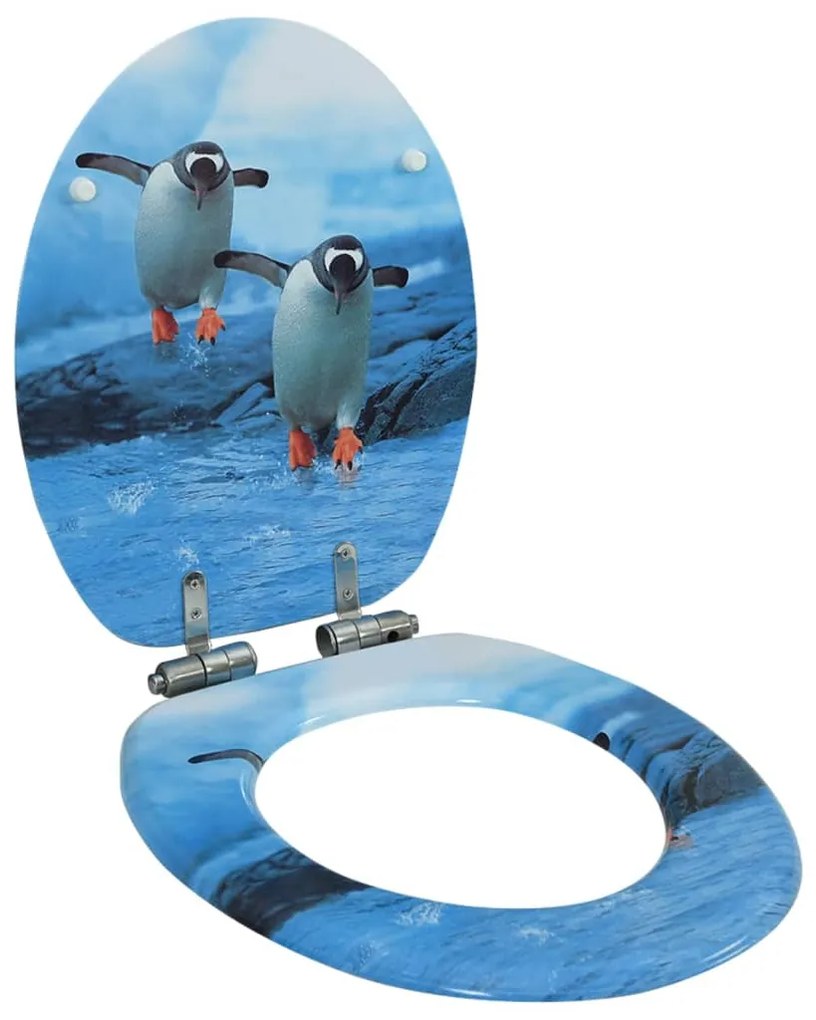 vidaXL Capac WC cu închidere silențioasă, MDF, model pinguini