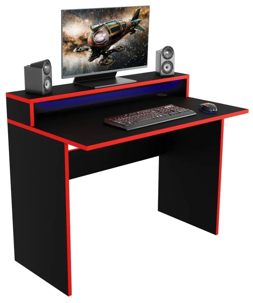 Masă PC gaming Adapt (Negru + Roșu) (cu iluminat LED RGB). 1054991