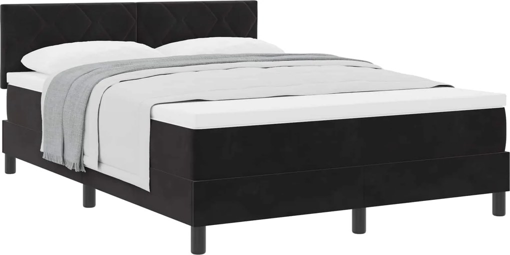 vidaXL Pat cu arcuri cu saltea cu headboard Negru 140 x 190 cm Catifea