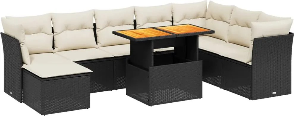 vidaXL Set mobilier de grădină cu perne, 9 piese, negru, poliratan