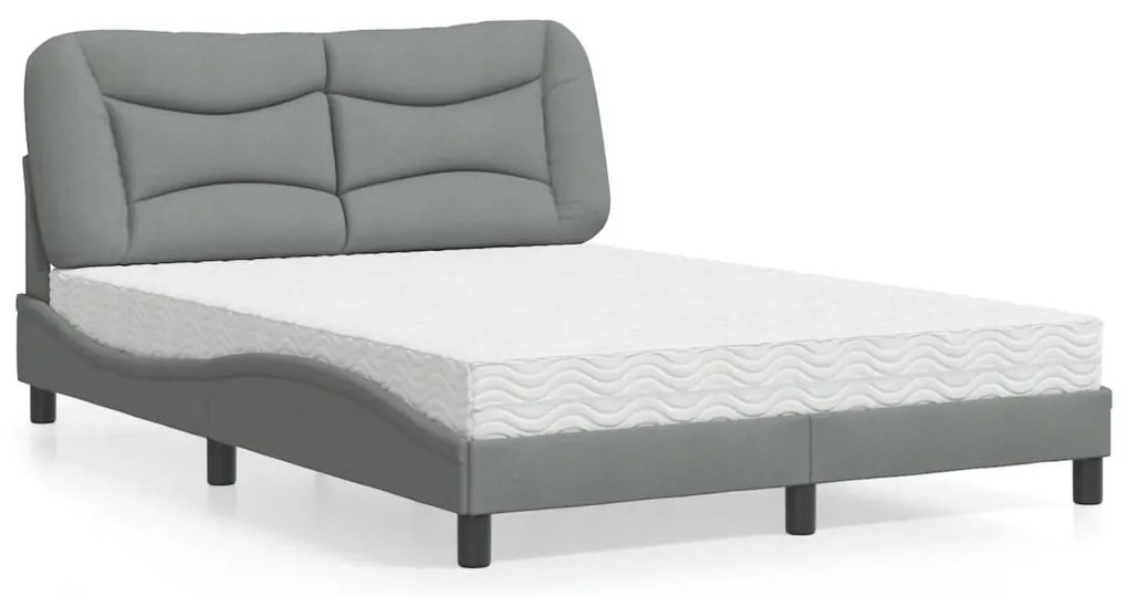 vidaXL Pat cu saltea, gri deschis, 140x190 cm, textil