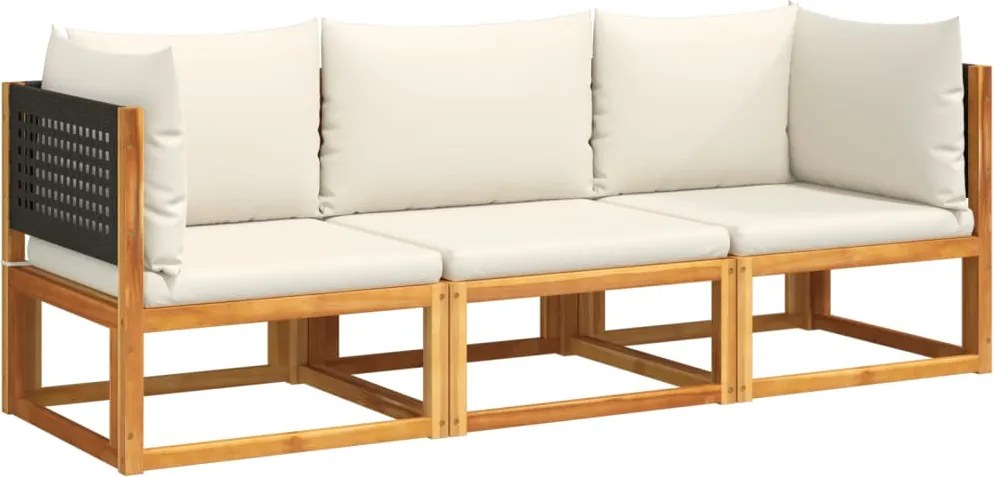 vidaXL Set canapele de grădină 3 piese cu perne din lemn de salcâm și ratan