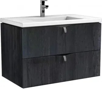 Set dulap baza suspendat negru cu 2 sertare Oristo Siena si lavoar din compozit Amelia 80 cm