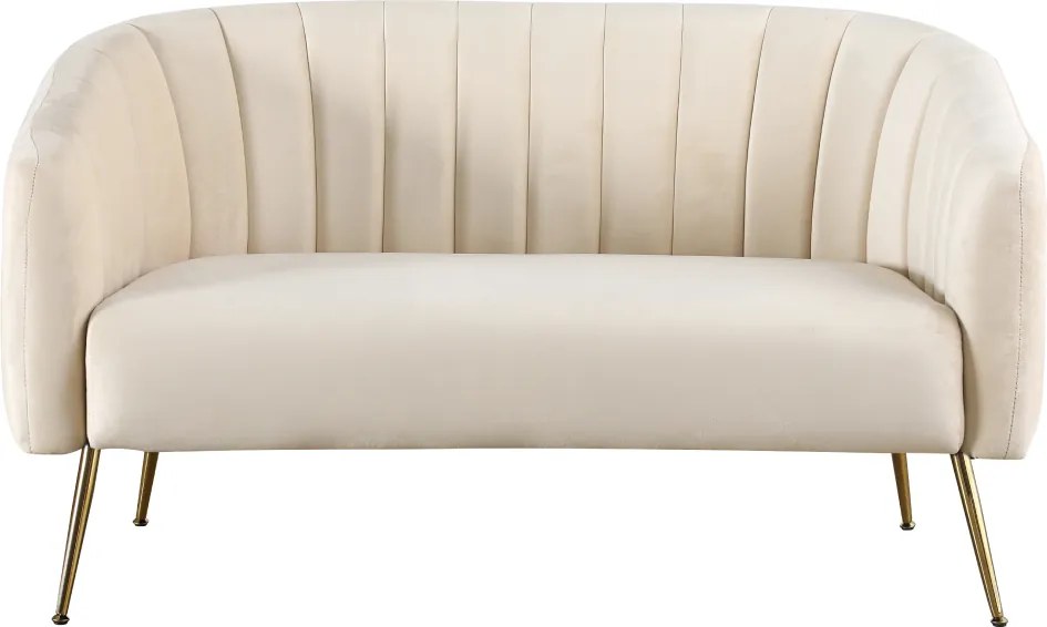 Canapea de design cu 2 locuri, ţesătură Velvet bej/gold crom-auriu, BAGY