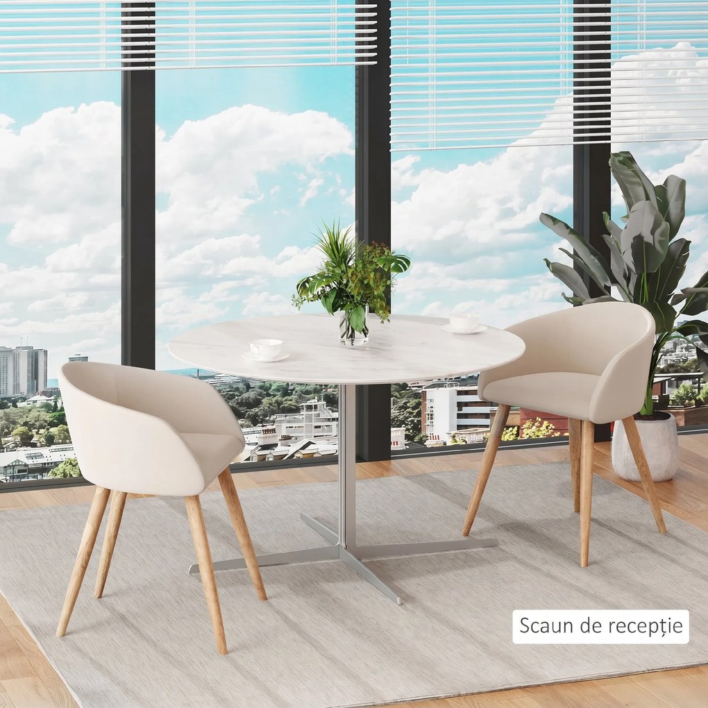 HOMCOM Set de 2 Scaune de Dining Stil Scandinav, Tapițate cu Material Textil, 55x56x74 cm, Bej | Aosom Romania